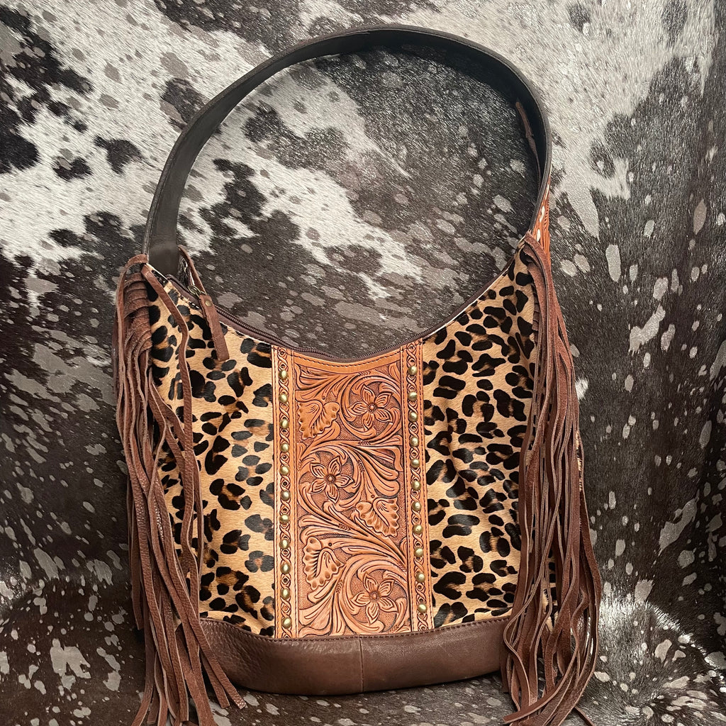 American Darling Hair on Hide Leopard Print Hobo Bag