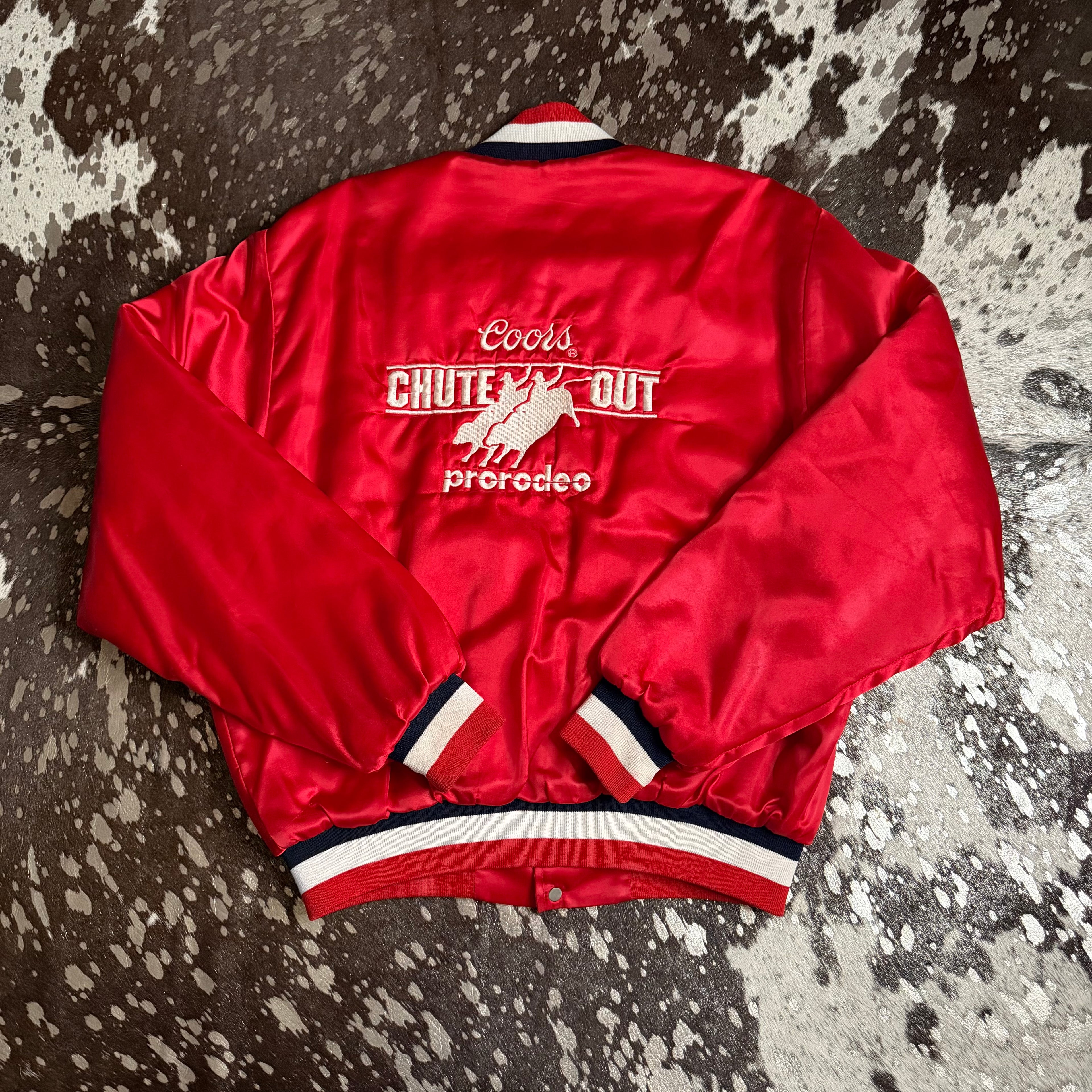 Large Vintage Coors Chute Out Pro Rodeo Satin Jacket