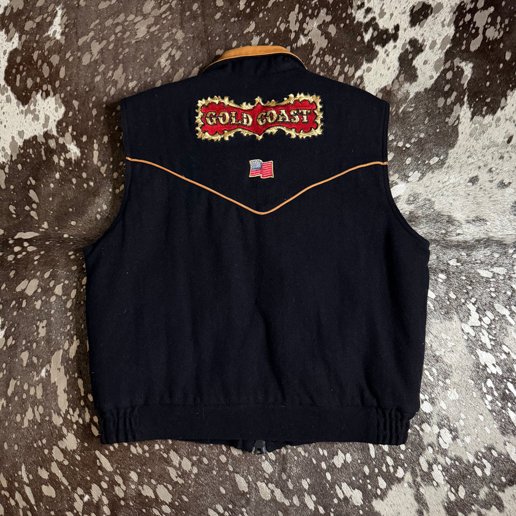 Large Vintage 2005 NFR Gold Coast Wool & Leather Vest