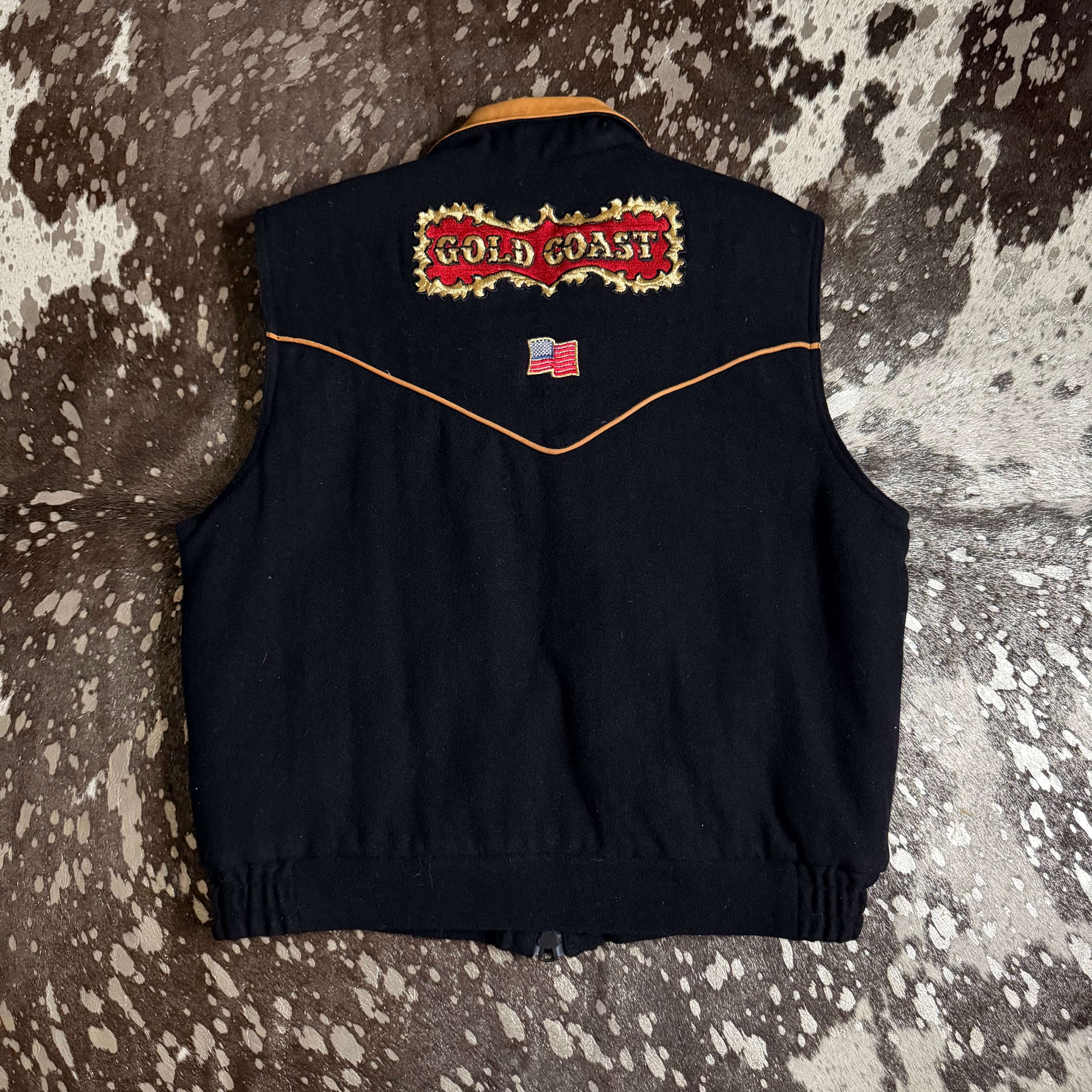 Large Vintage 2005 NFR Gold Coast Wool & Leather Vest