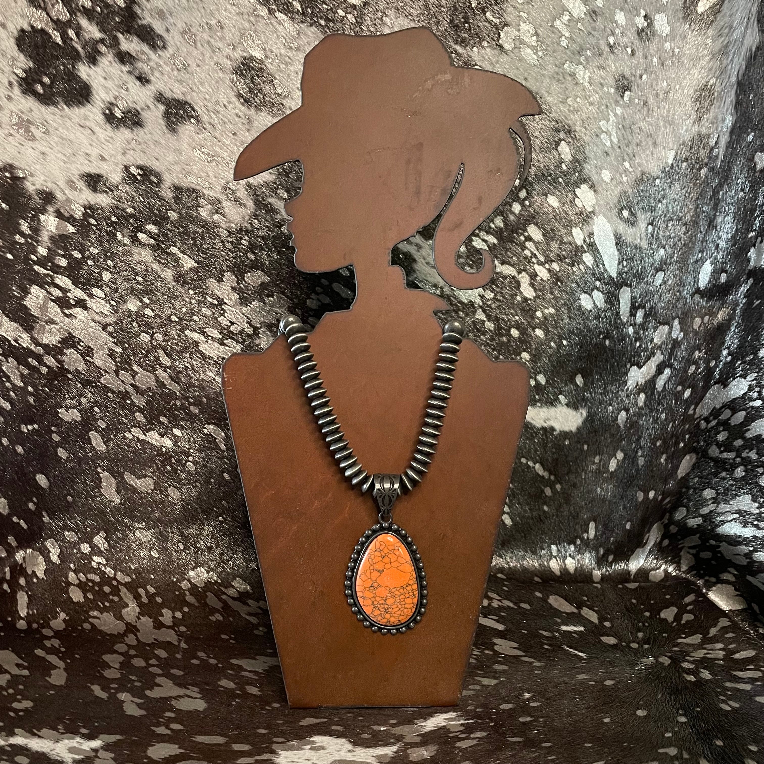 Orange Teardrop Pendant Necklace