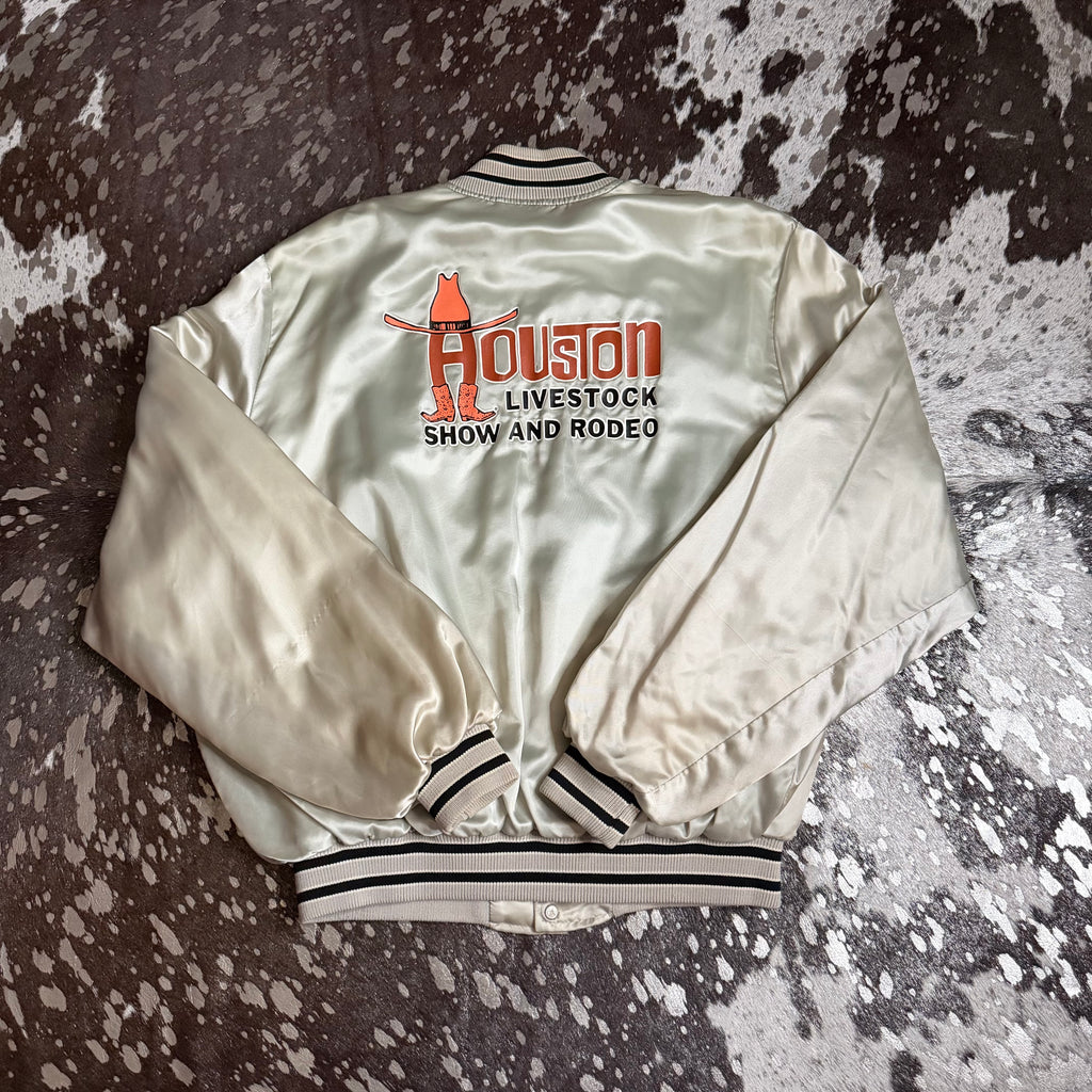Large Vintage Houston Livestock Show & Rodeo Silver Satin Jacket