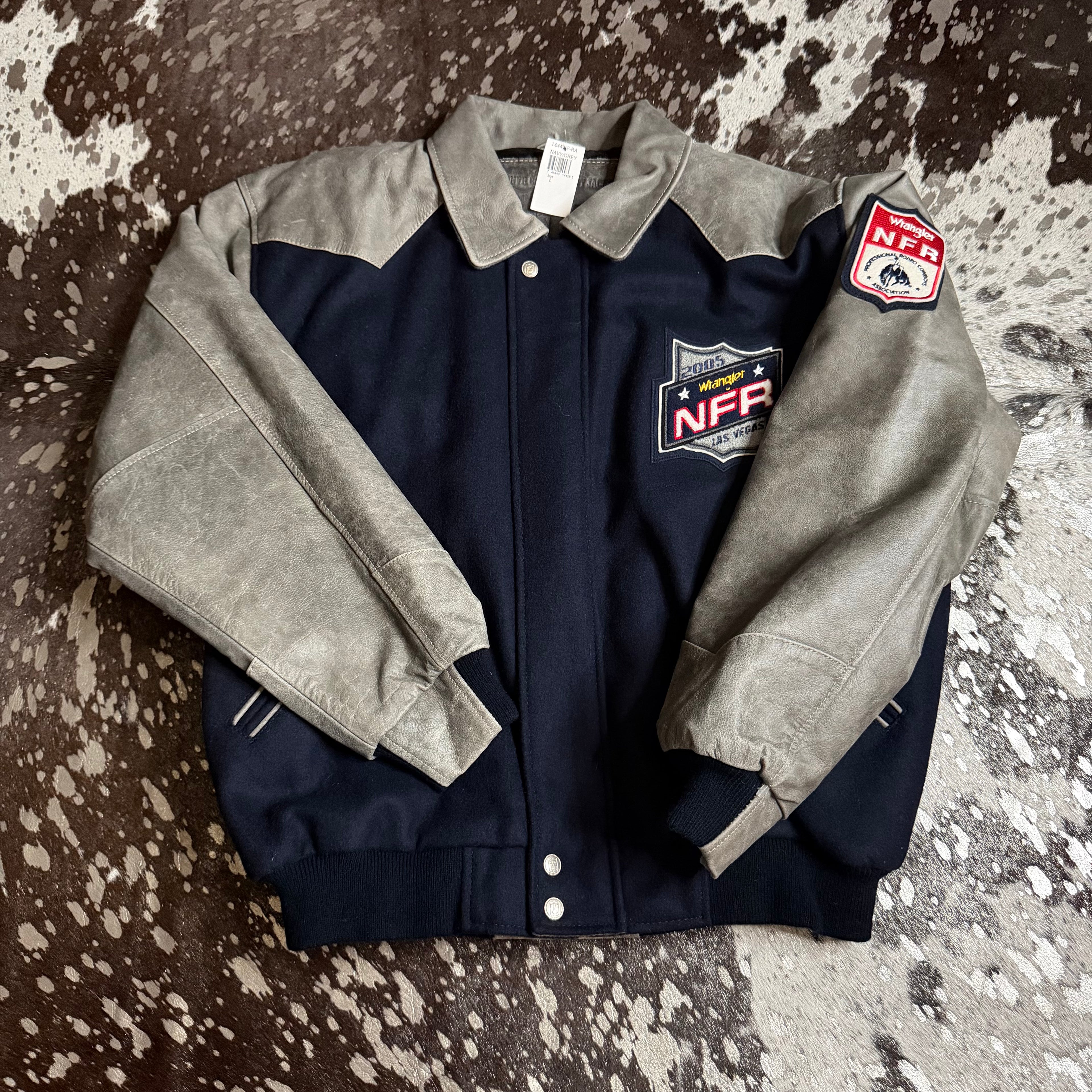 Large Vintage 2005 Wool & Leather NFR Official Contestant Jacket
