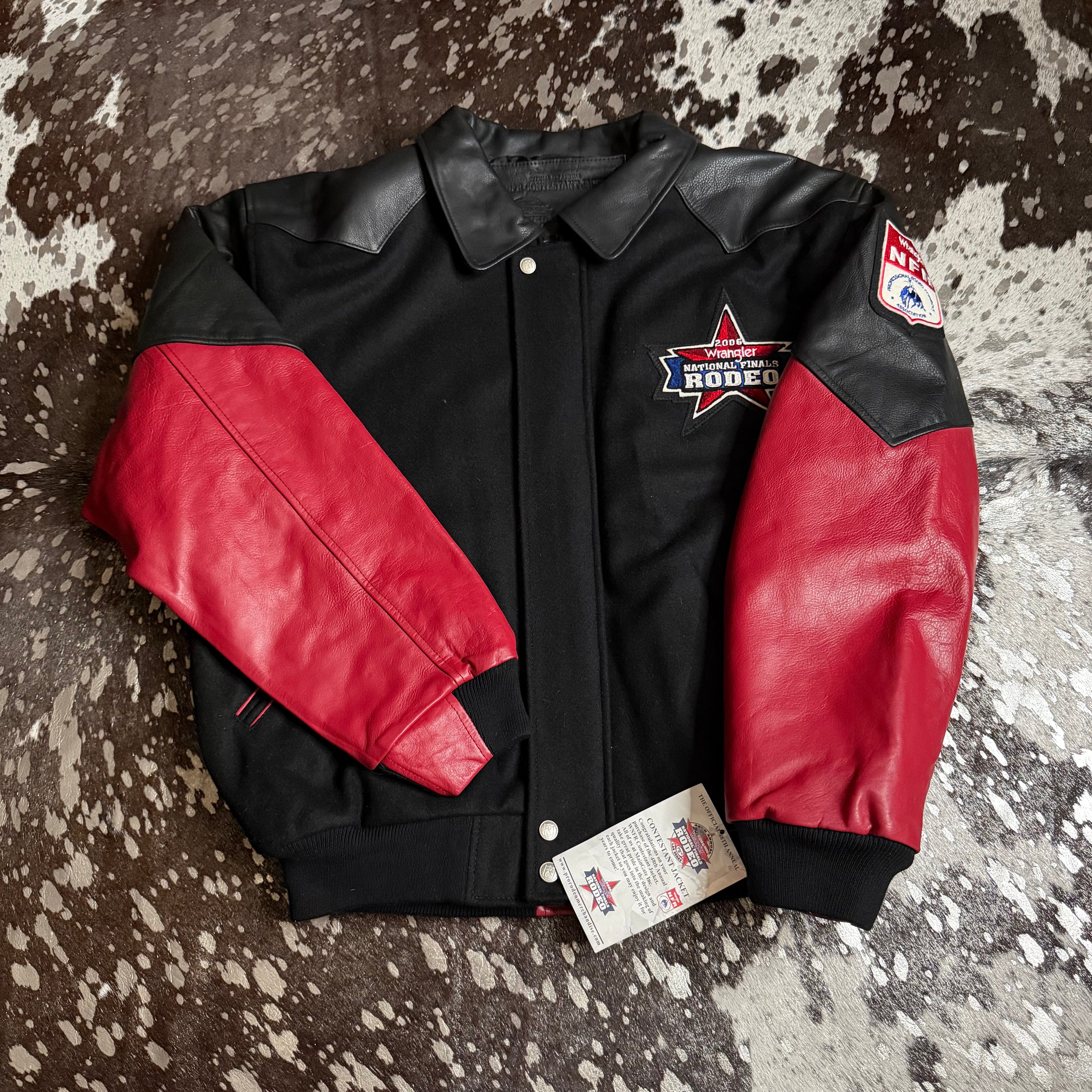Large Vintage 2006 Wool & Leather NFR Official Contestant Jacket