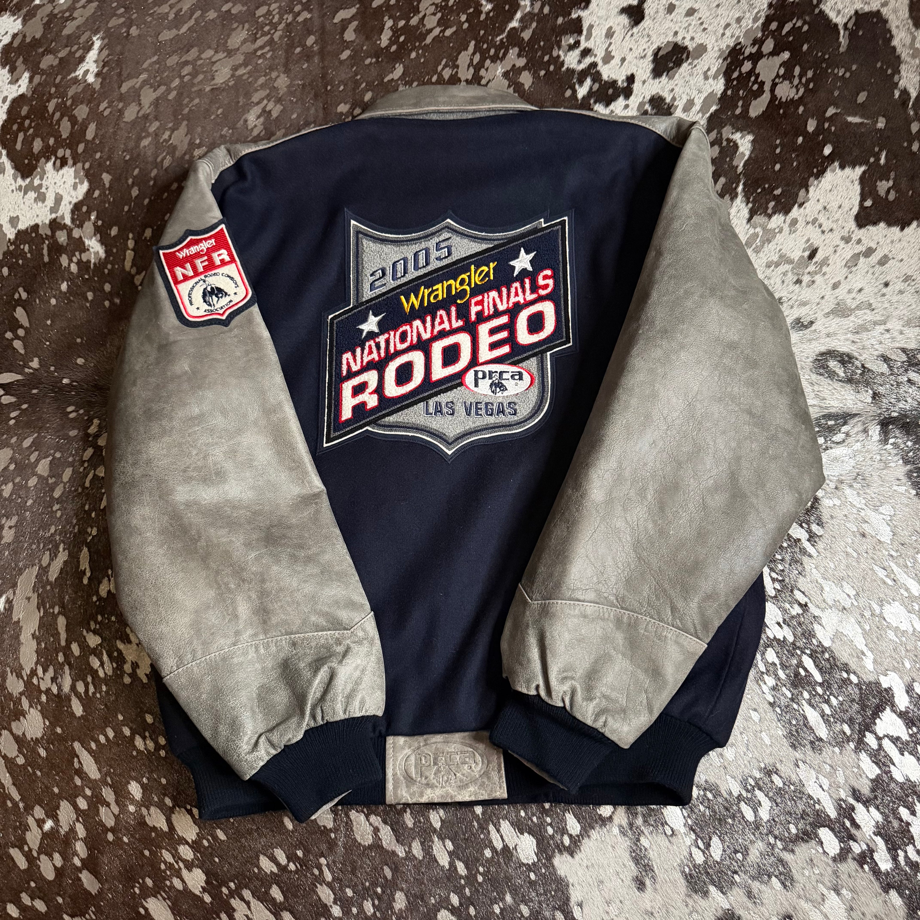 Large Vintage 2005 Wool & Leather NFR Official Contestant Jacket