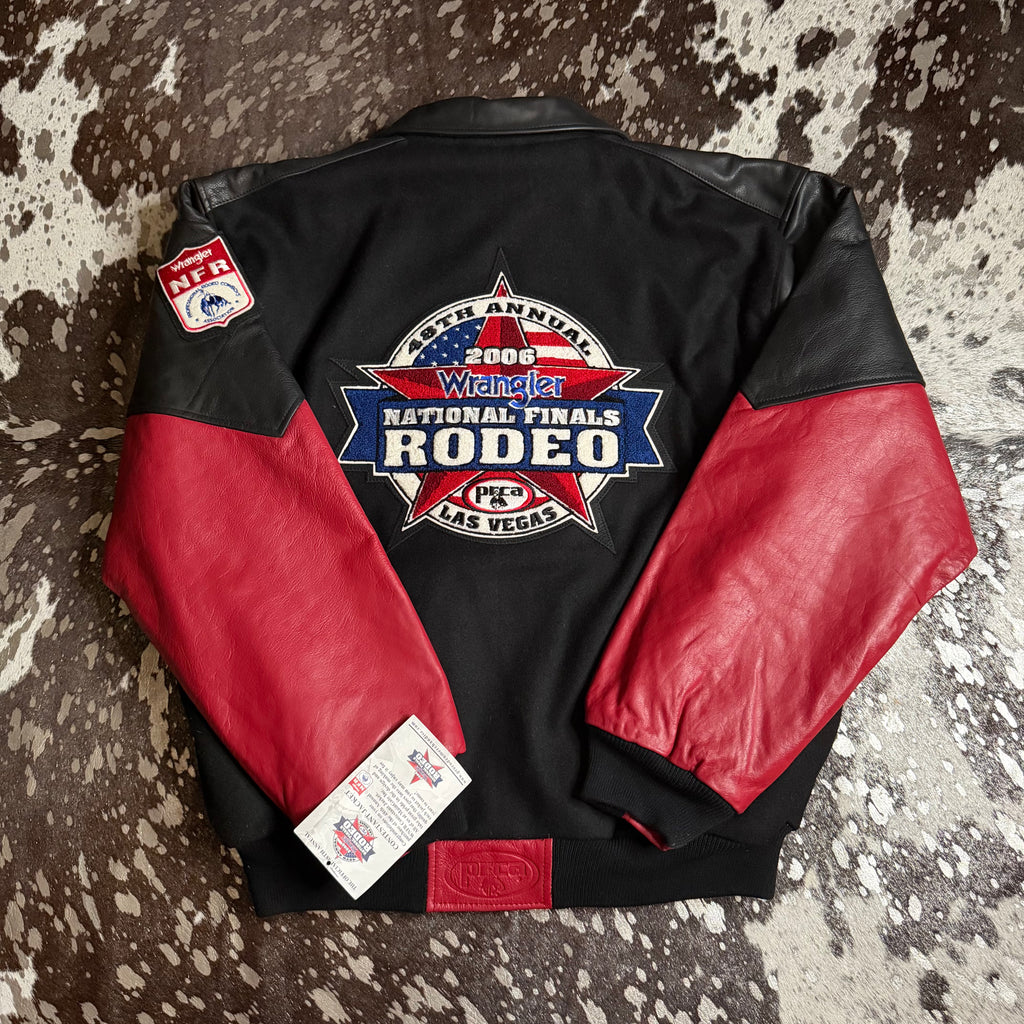 Large Vintage 2006 Wool & Leather NFR Official Contestant Jacket