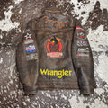 Limited Edition Brown leather Rodeo Vegas jacket with sponsor logos