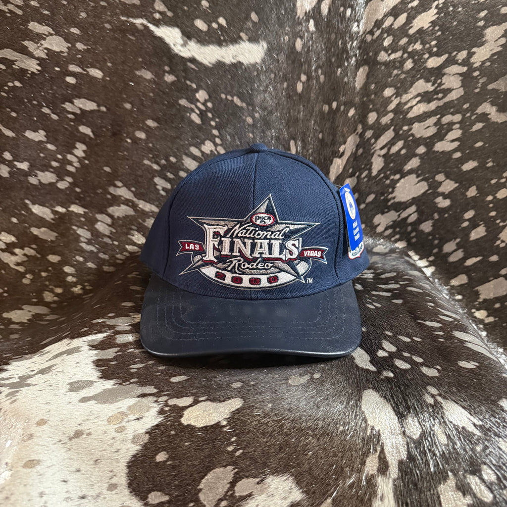 Vintage 2000 National Finals Rodeo NFR Hat, navy blue with leather trim