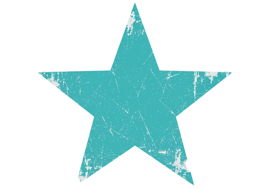 Teal star with white distressed texture on a white background